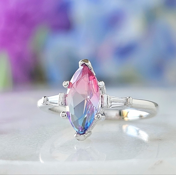 Marquise cut gemstone ring, 925 Sterling Silver Charmed Aroma Cotton Candy Colle - Picture 4 of 5